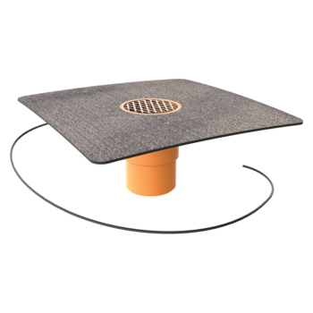 Vertical heated balcony outlets with integrated bitumen sleeve Vertical heated balcony outlets with integrated bitumen sleeve